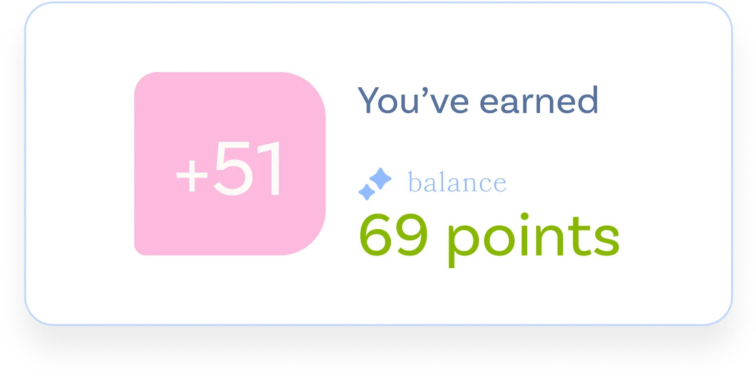 "You've earned!": toont het aantal punten dat je hebt verdient en in totaal hebt in het dashboard van Wenite.