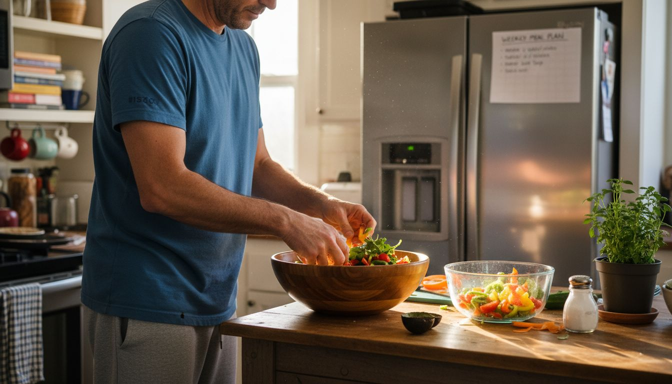 Man prepping salad during lifestyle change