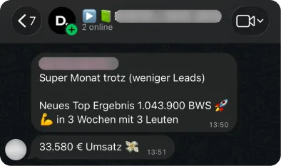 Rückmeldung eines Kunden im gemeinsamen WhatsApp-Chat