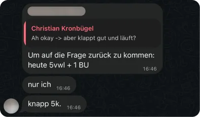 Rückmeldung eines Kunden im gemeinsamen WhatsApp-Chat