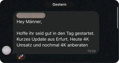 Rückmeldung eines Kunden im gemeinsamen WhatsApp-Chat