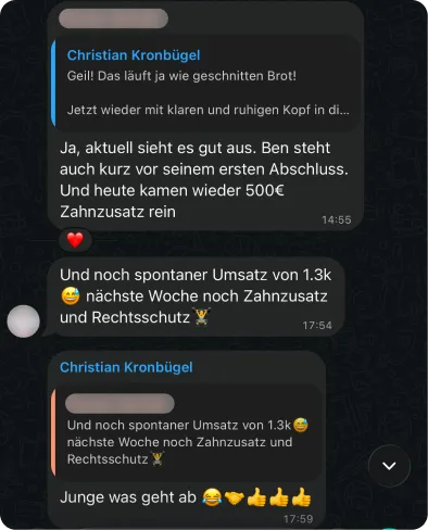 Rückmeldung eines Kunden im gemeinsamen WhatsApp-Chat