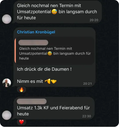 Rückmeldung eines Kunden im gemeinsamen WhatsApp-Chat