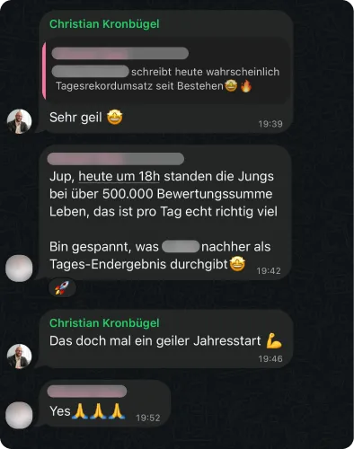 Rückmeldung eines Kunden im gemeinsamen WhatsApp-Chat