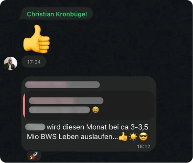 Rückmeldung eines Kunden im gemeinsamen WhatsApp-Chat