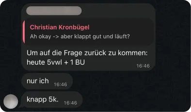 Rückmeldung eines Kunden im gemeinsamen WhatsApp-Chat