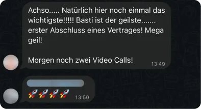 Rückmeldung eines Kunden im gemeinsamen WhatsApp-Chat
