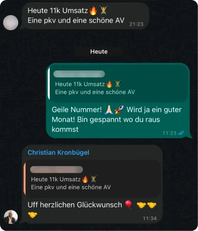 Rückmeldung eines Kunden im gemeinsamen WhatsApp-Chat