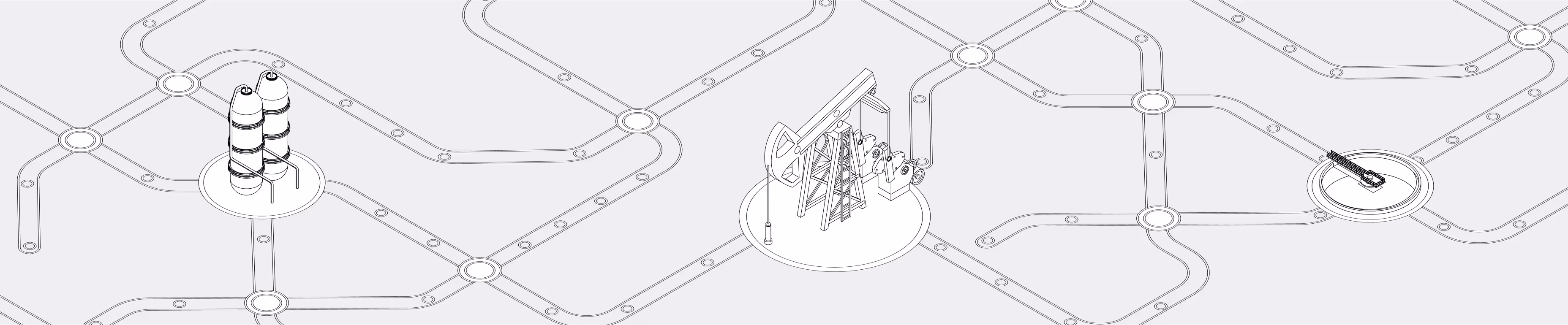 Schematic of interconnected nodes with machinery on industrial network diagram