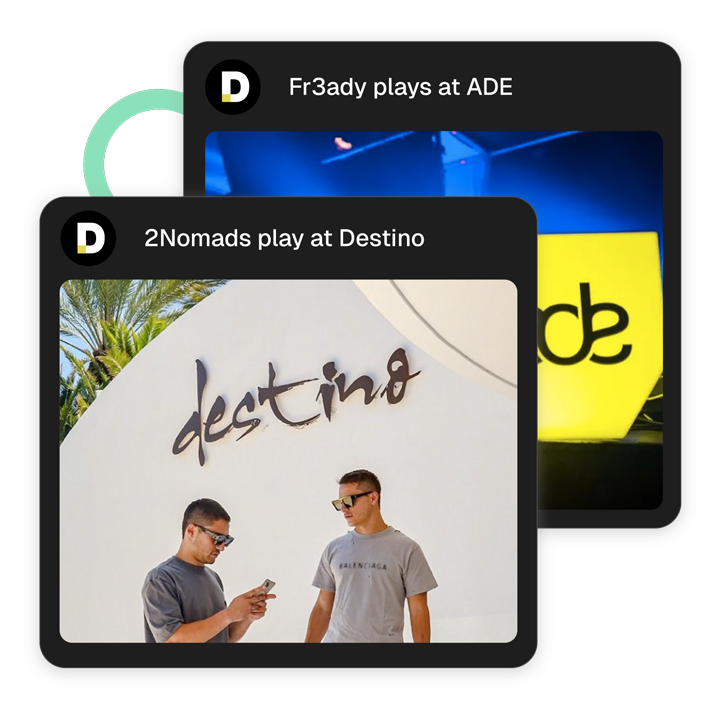 Pete Tong DJ Academy students Fr3ady performing at ADE and 2Nomads playing at Destino, featured in the Students' Success showcase