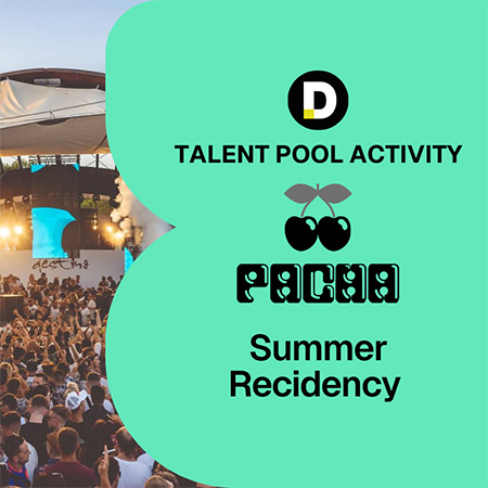 Pete Tong DJ Academy Talent Pool Activity offering a summer residency opportunity at Pacha, featuring a vibrant crowd and stage at Destino Ibiza