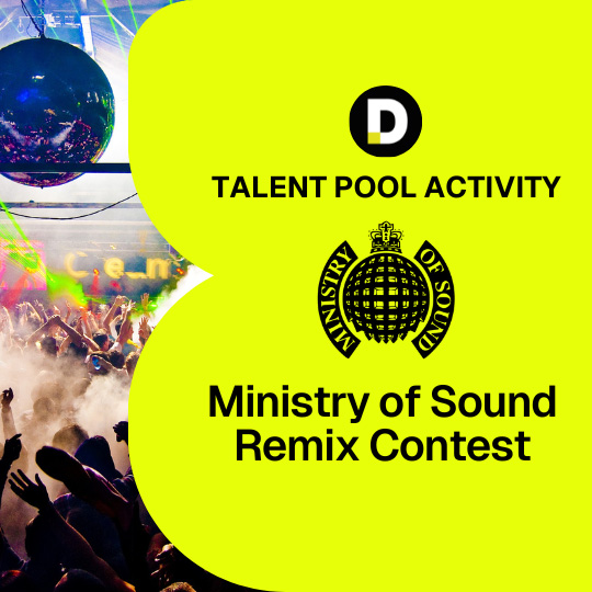 Pete Tong DJ Academy Talent Pool Activity featuring the Ministry of Sound Remix Contest, with a vibrant club scene in the background