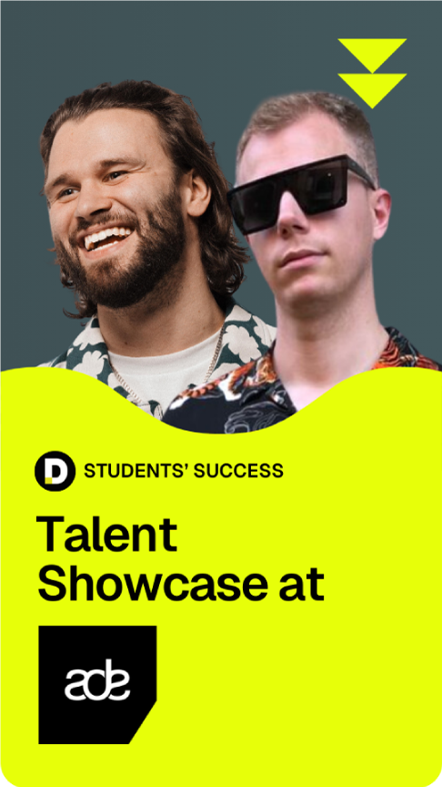 Pete Tong DJ Academy students featured in the Talent Showcase at ADE (Amsterdam Dance Event), highlighted in the Students' Success section