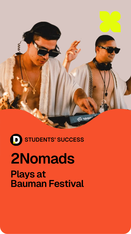 Pete Tong DJ Academy students 2Nomads performing at Bauman Festival, featured in the Students' Success showcase