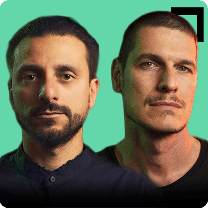 Portrait of The ReLOUD, electronic music artists and DJs, against a green background