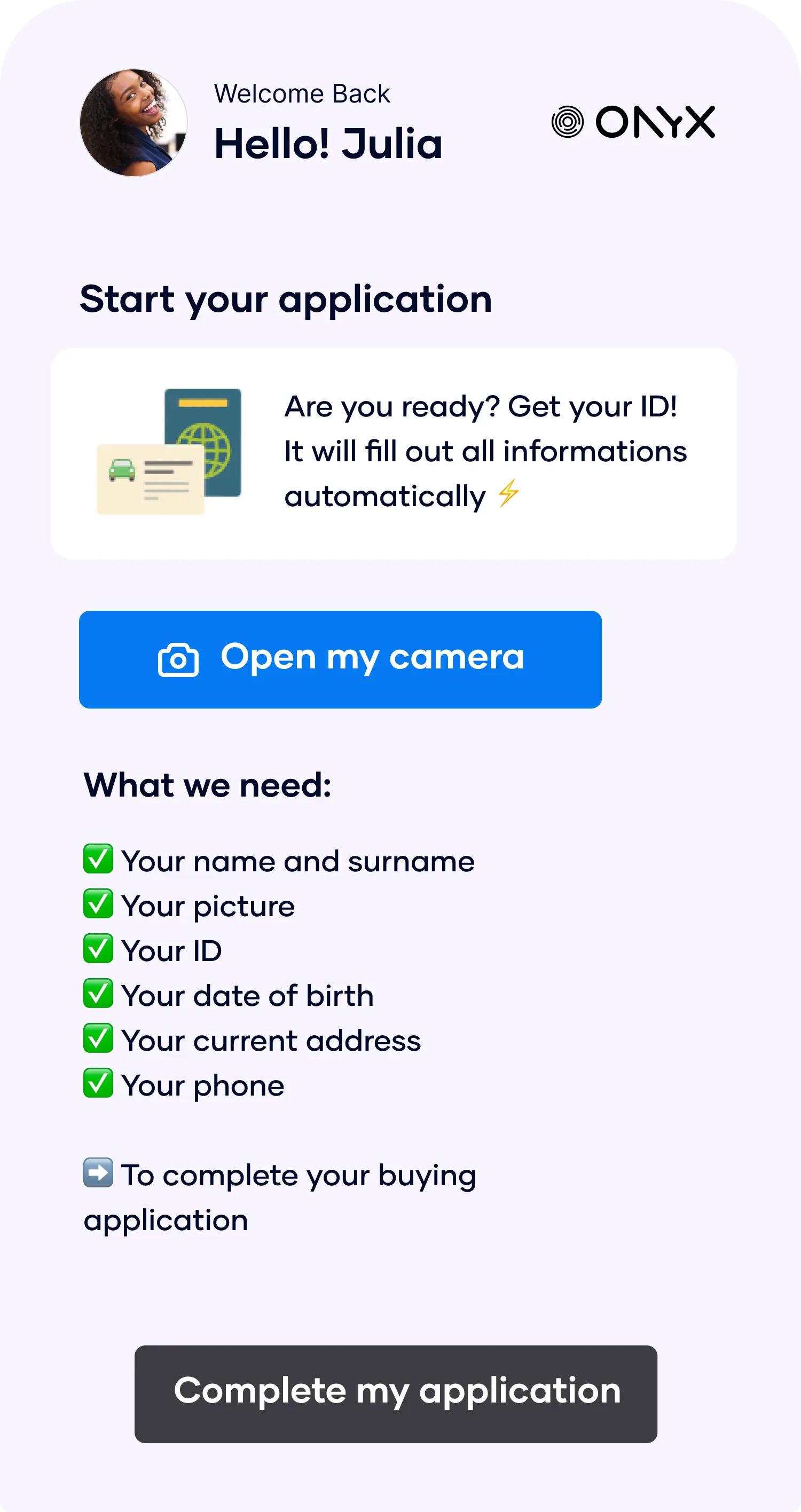 Onyx mobile application submission interface