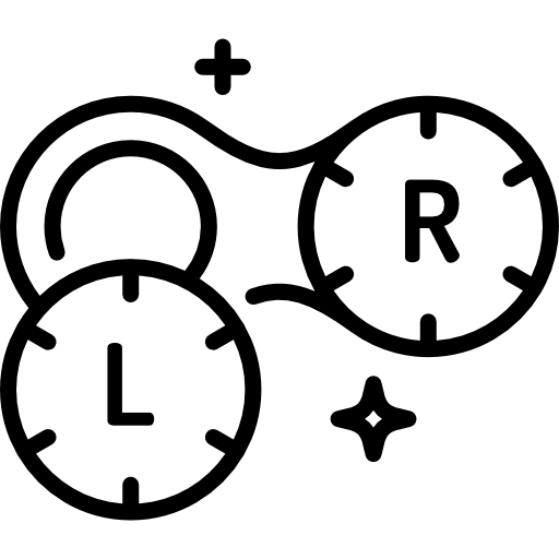Two connected circles with "L" and "R" letters, left and right icons