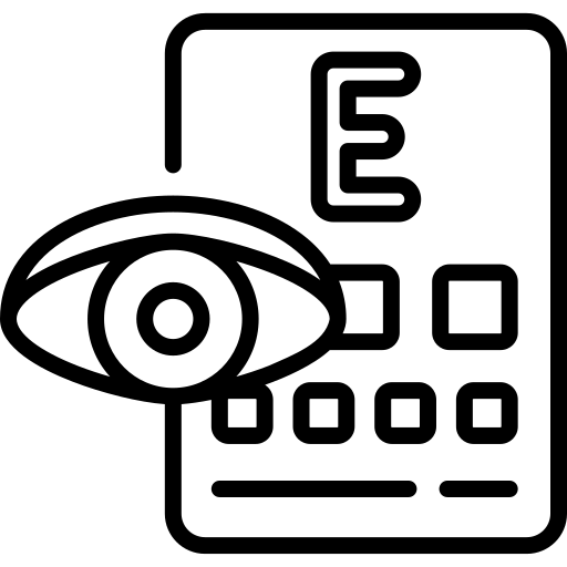 Eye test chart icon with large eye and vision assessment squares