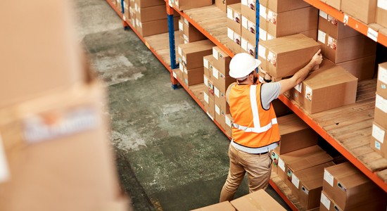 Boxed products and inventory in warehouse for secure product destruction