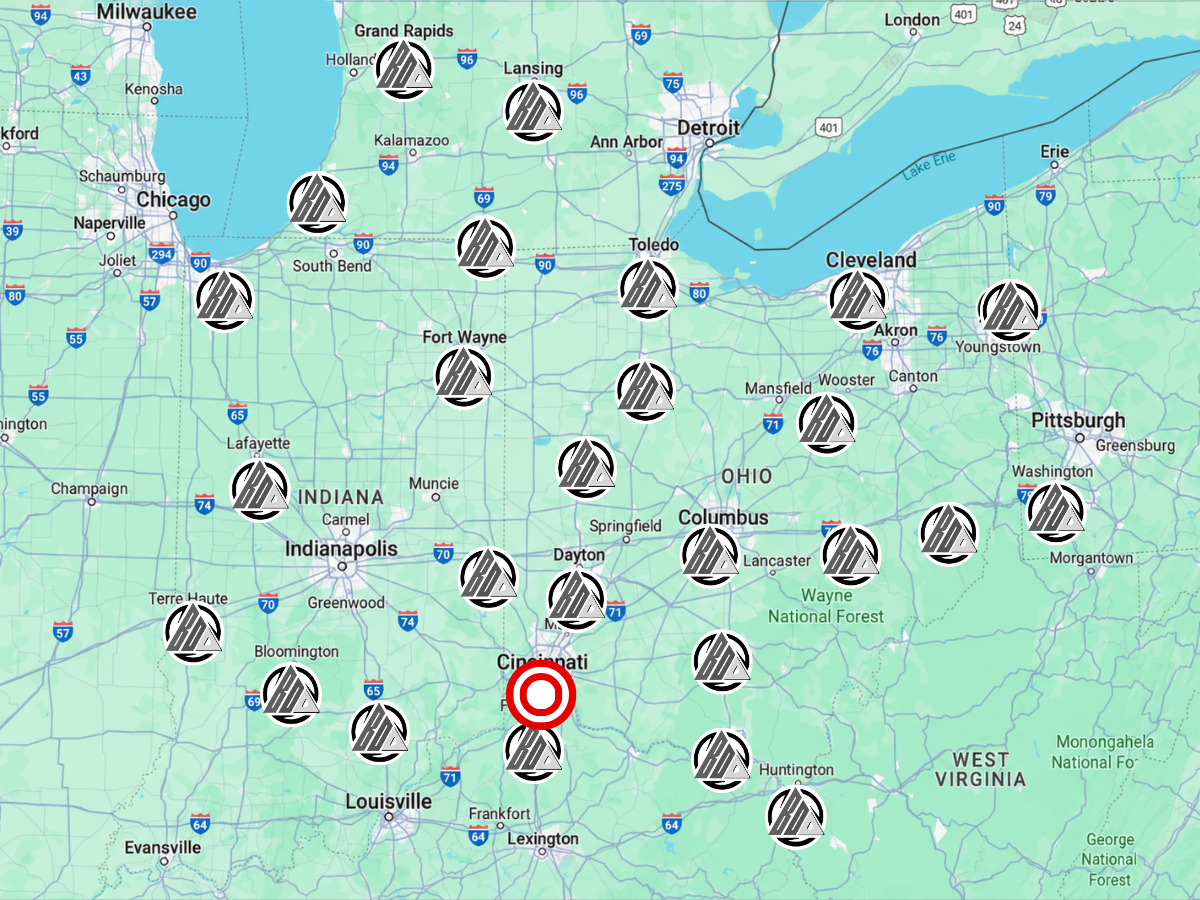 Map of Black Ops Destruction locations and service coverage throughout Ohio and the Midwest