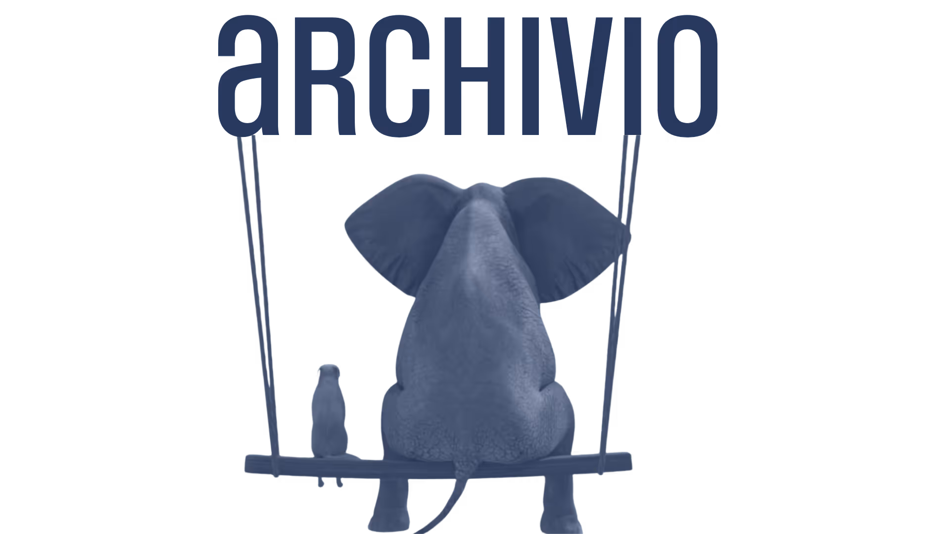 Hero section, titolo archivio con le due mascotte del festival delle migrazioni su un'altalena.