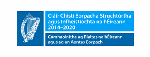Logo with an Irish harp and text about the European Structural and Investment Funds for Ireland 2014-2020, co-financed by the Irish government and the European Union.