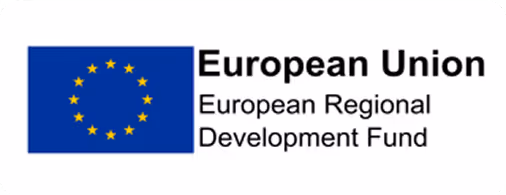 European Union flag with text reading European Union European Regional Development Fund.