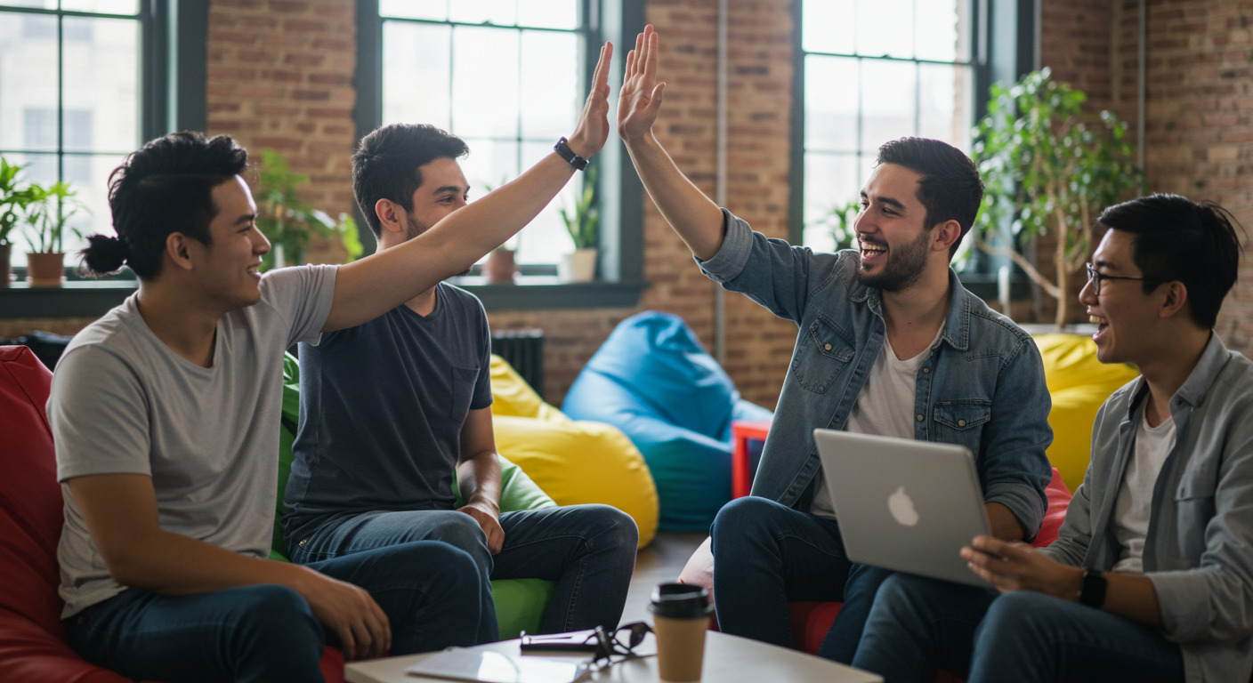 Software team members giving a high five