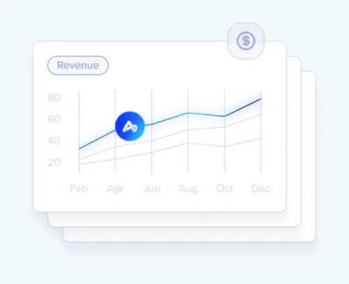 Line chart showing service revenue steadily increasing over time, with Aquant AI contribution highlighted along the trend.