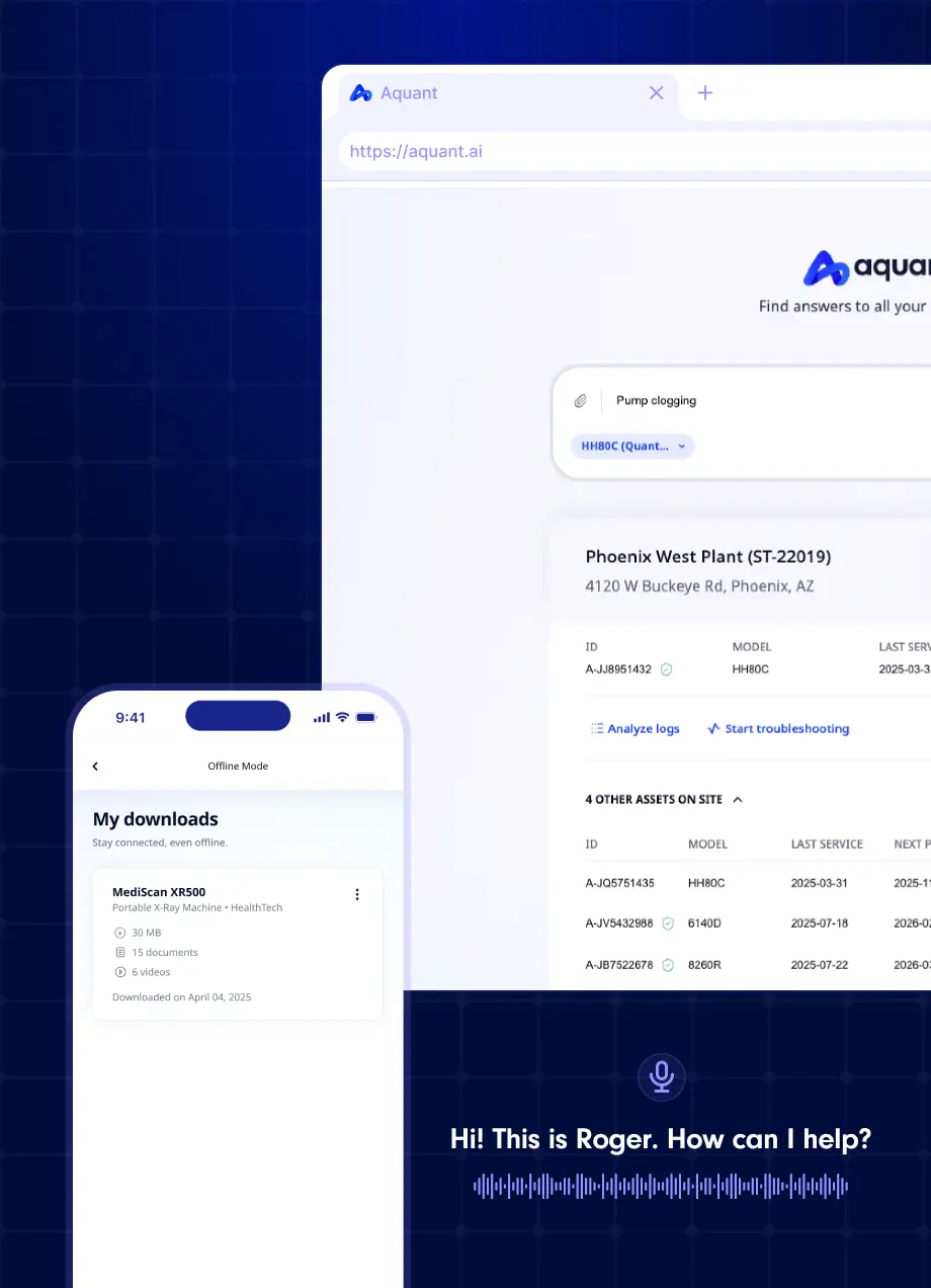 Aquant product platforms including browser, offiline mobile, and voice ai.