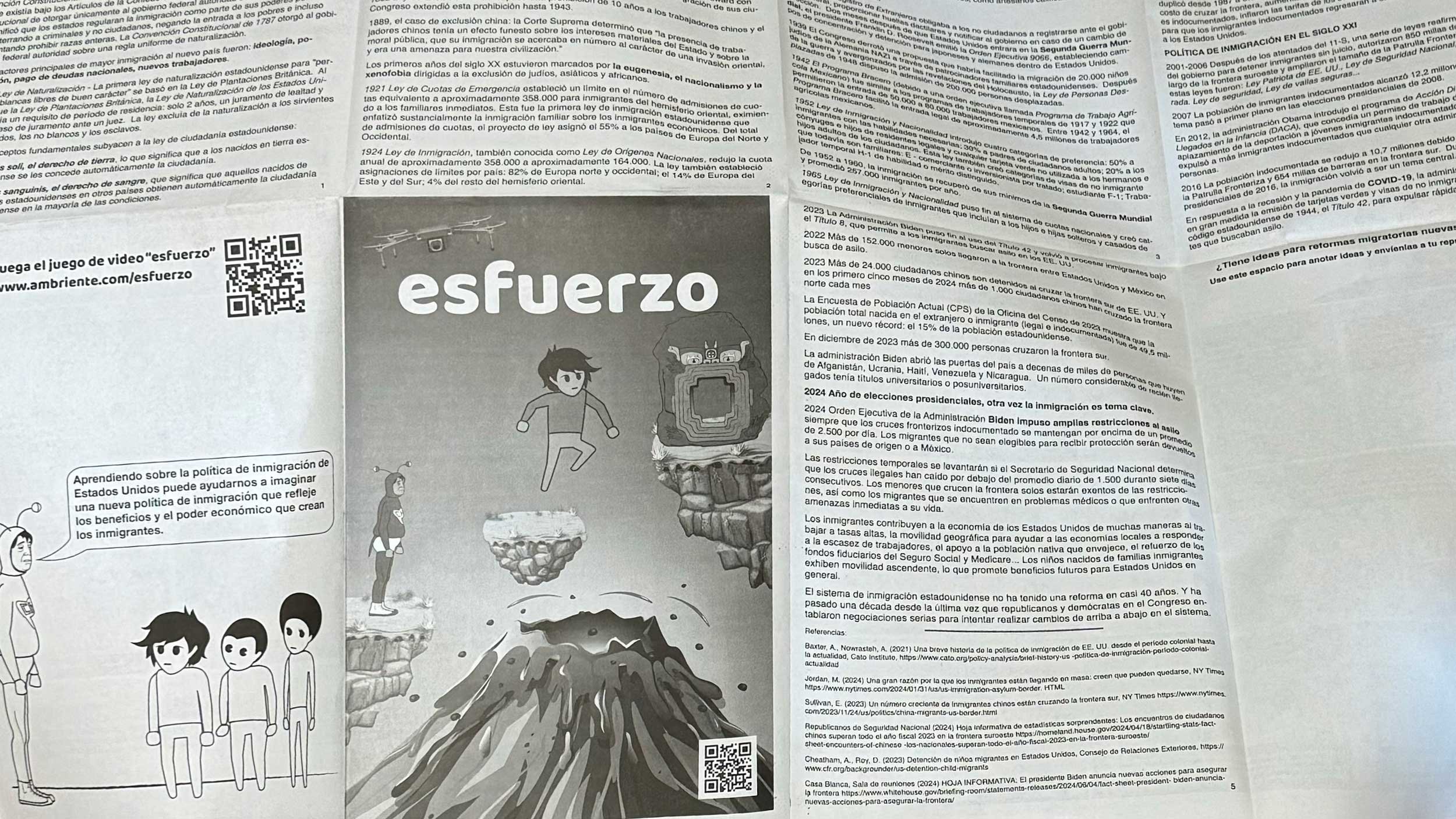esfuerzo, 2024, detail of newsprint poster including research texts from esfuerzo