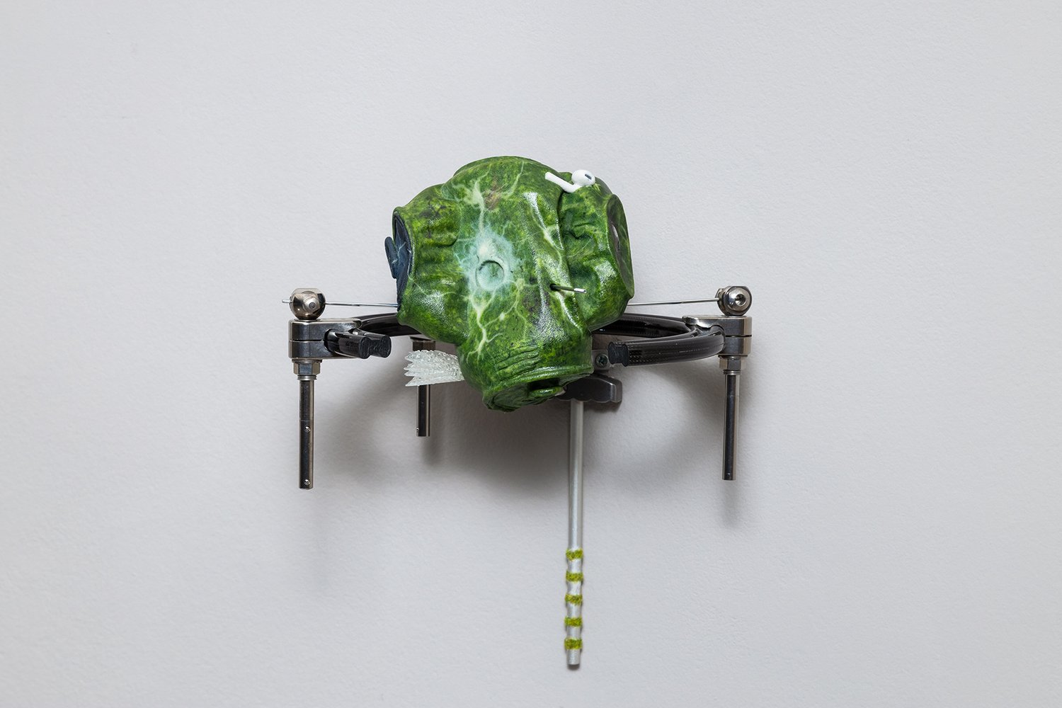 New body II (Boliasma II) 2021 3D Printed (SLA) clear resin, multicolor printing composite, stainless-steel bolts, wire, carbon fiber fixation apparatus 24x15x24 cm