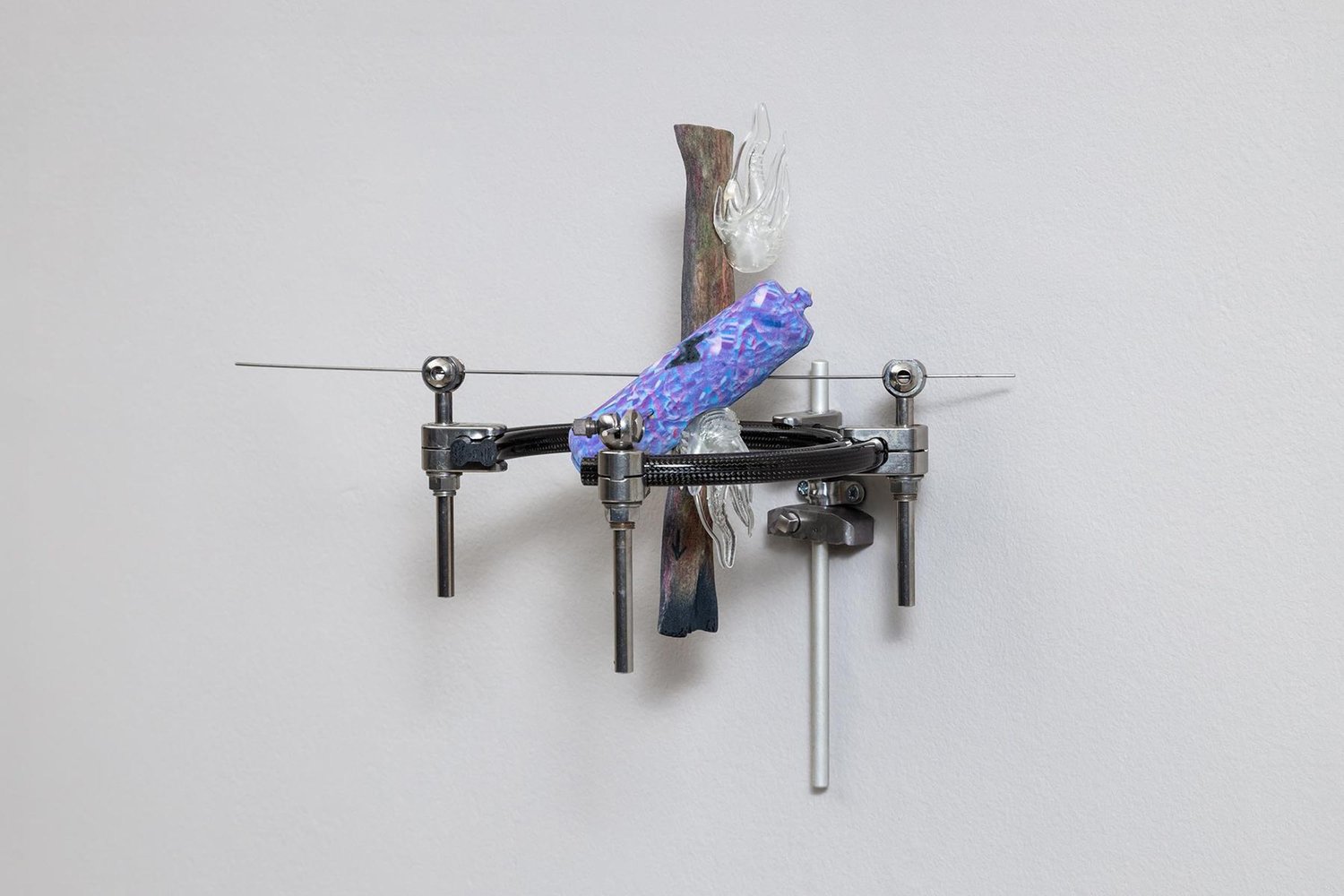 Authentic II (Boliasma II) 2021 3D Printed (SLA) clear resin, multicolor printing composite, stainless-steel bolts, wire, carbon fiber fixation apparatus 24x23x24 cm