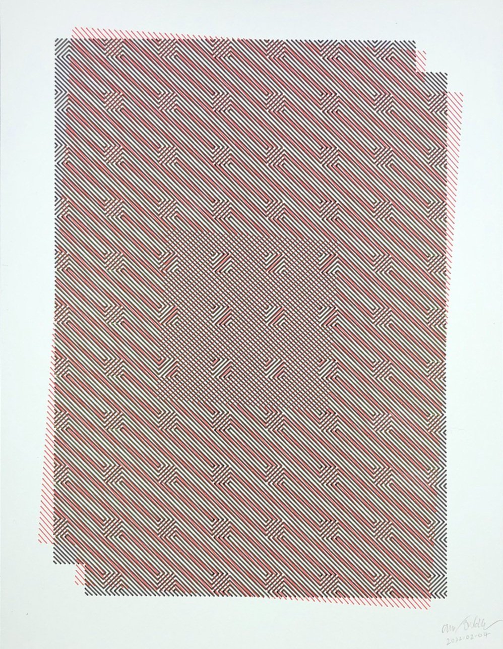 Moiré Tiles, 2022, 12" x 9", created with a pen plotter using archival quality ink on ph-neutral paper