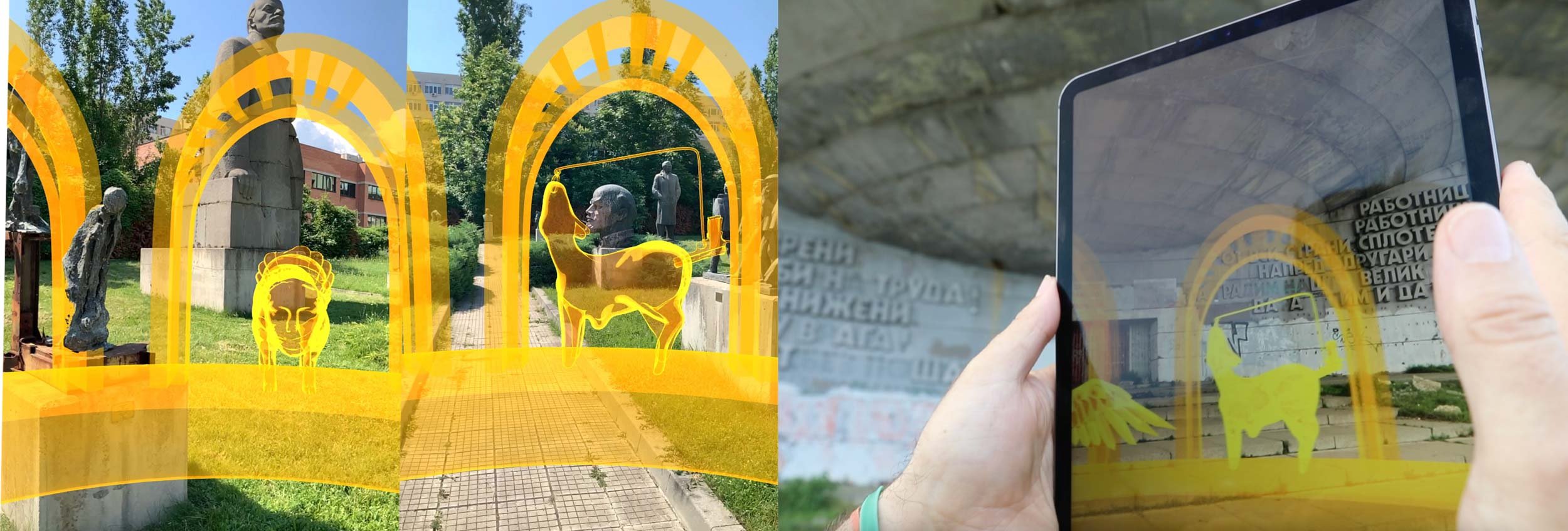 detail of R.R.M. Revolving Red Monuments, 2022–ongoing, augmented reality (AR) artwork