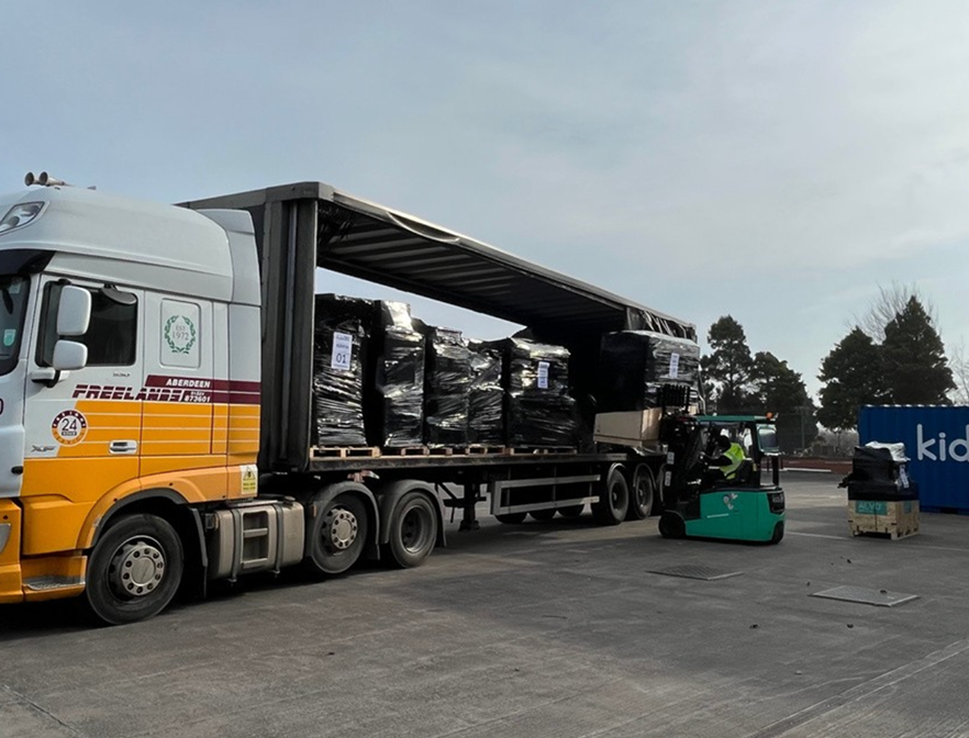Truck delivering medical equipment