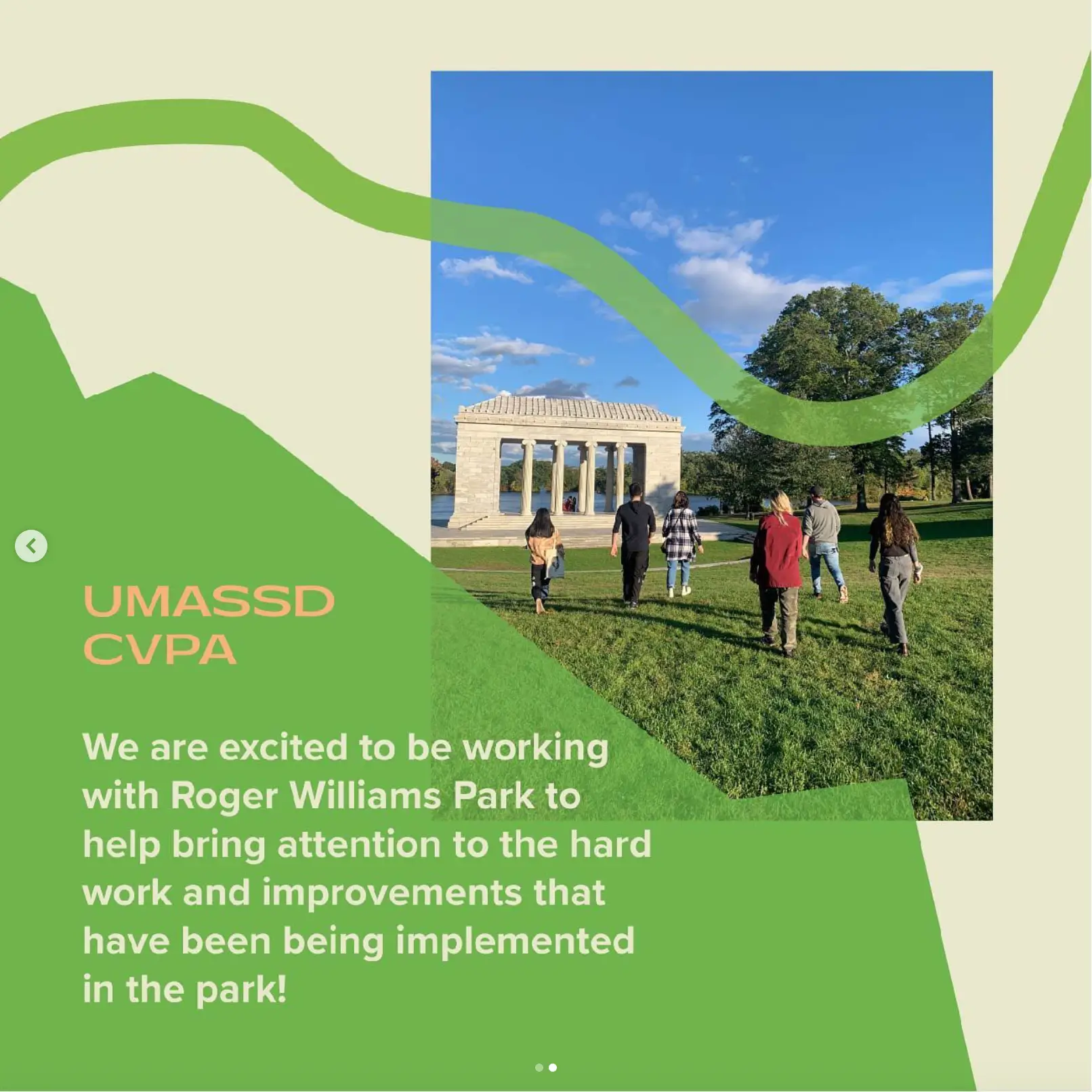 Instagram post on the Roger Williams Park Instagram, giving a group sentiment of appreciation for being able to work on this project