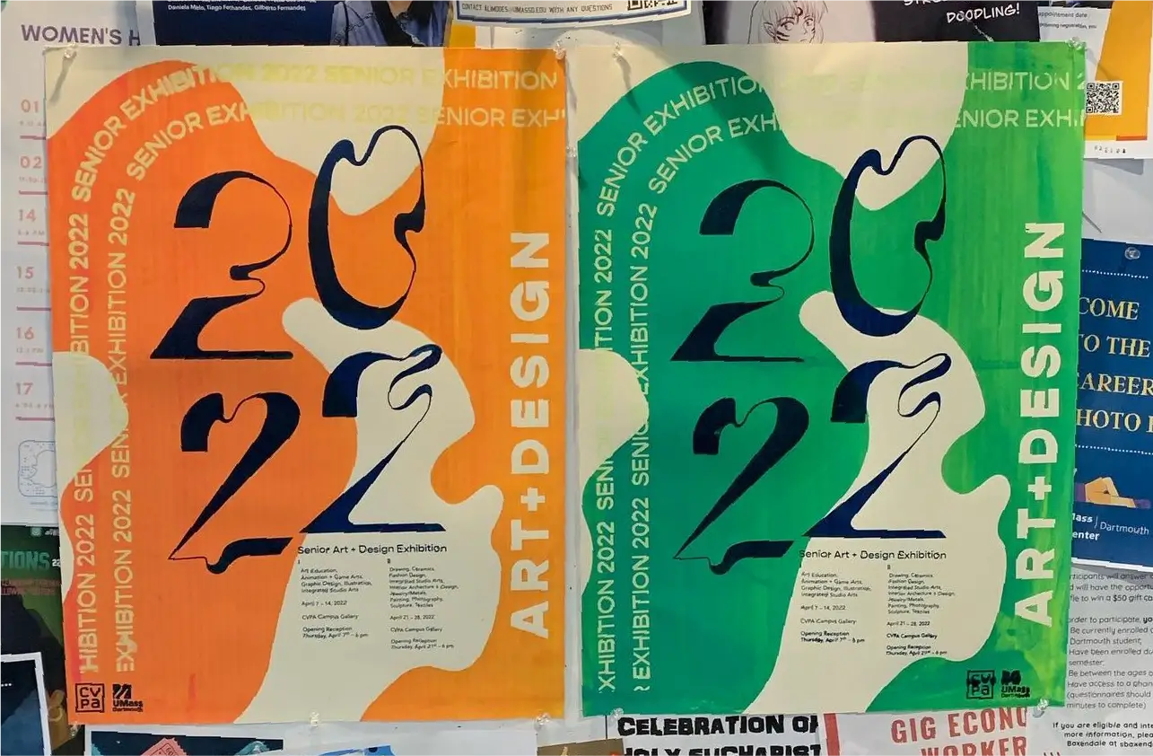 2022 Senior Art + Design Exhibition Posters, in 2 different color ways.