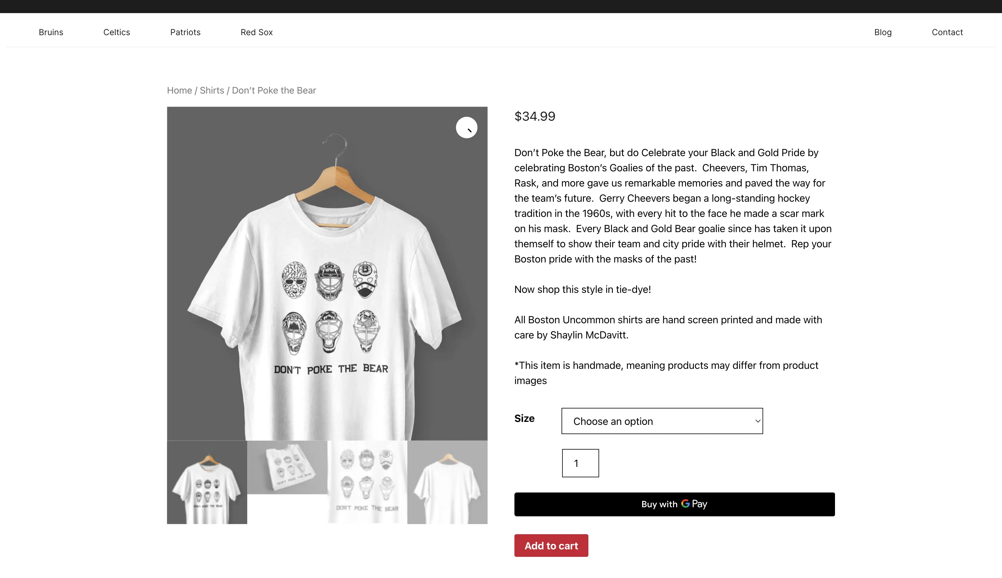 screenshot of an individual products page for Boston Uncommon