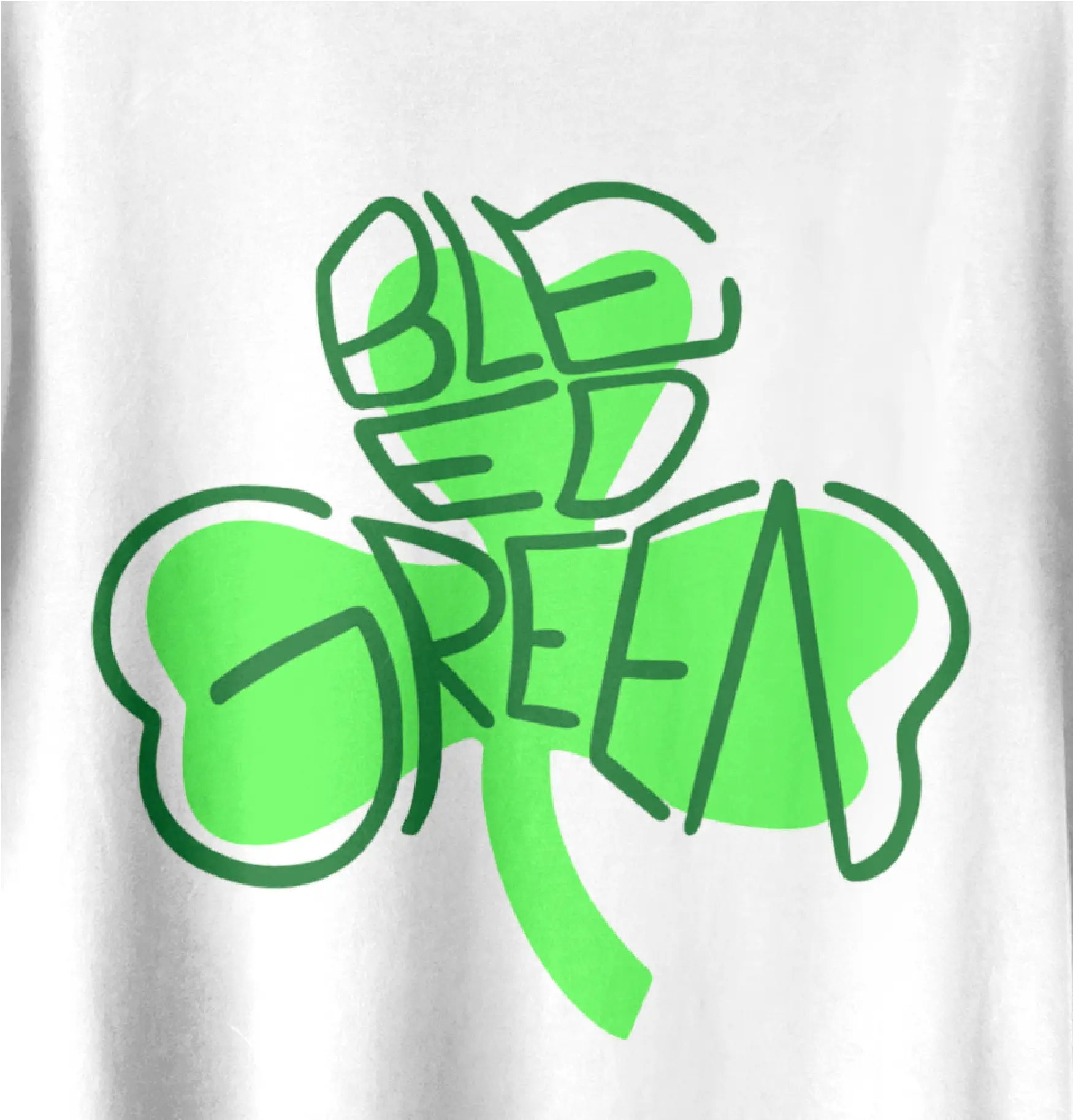 Mockup of Celtics T-Shirt with the words: Bleed Green in the shape of a clover