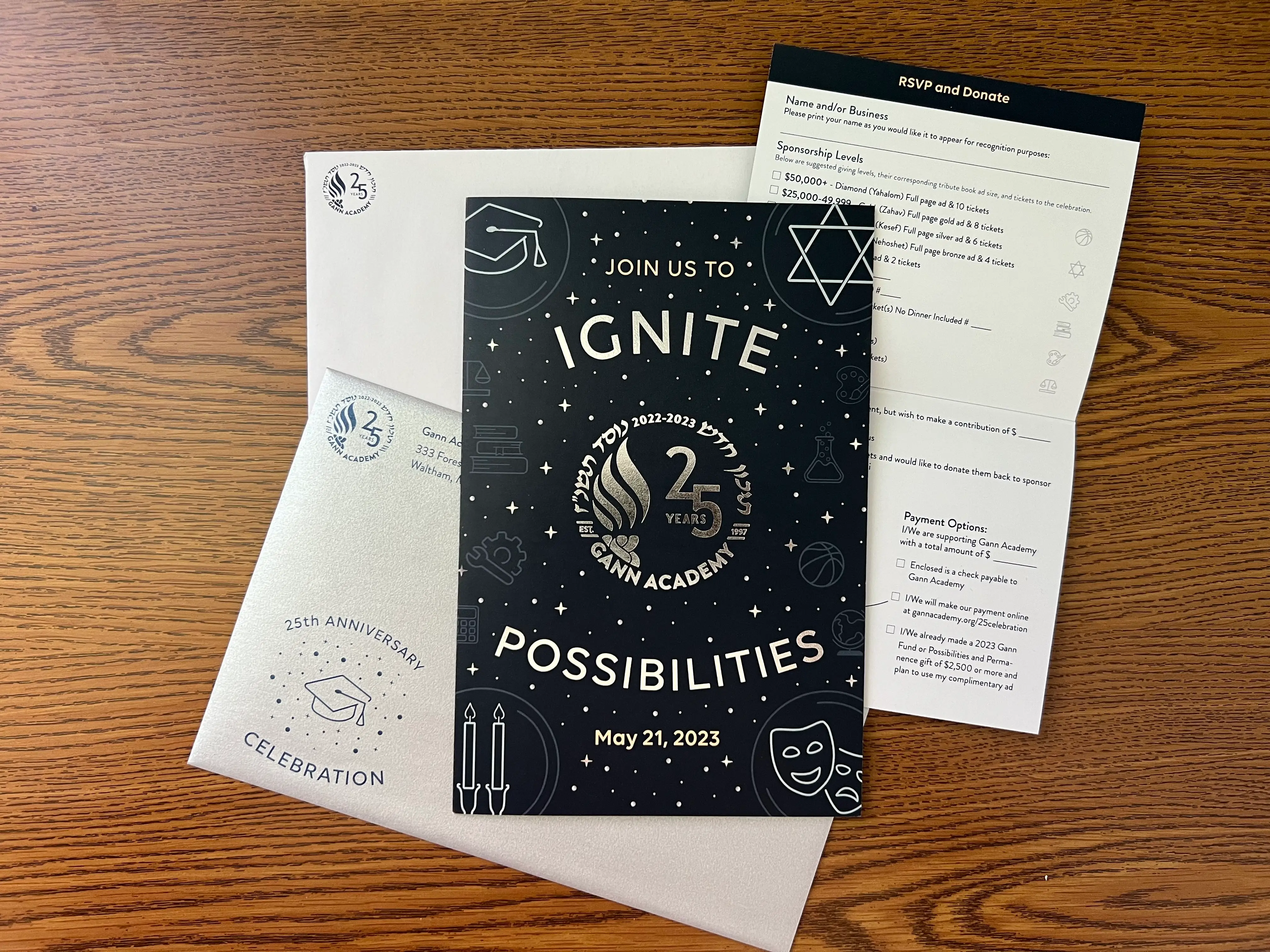 Overhead shot of Gann's 25th Anniversary Gala Print Materials