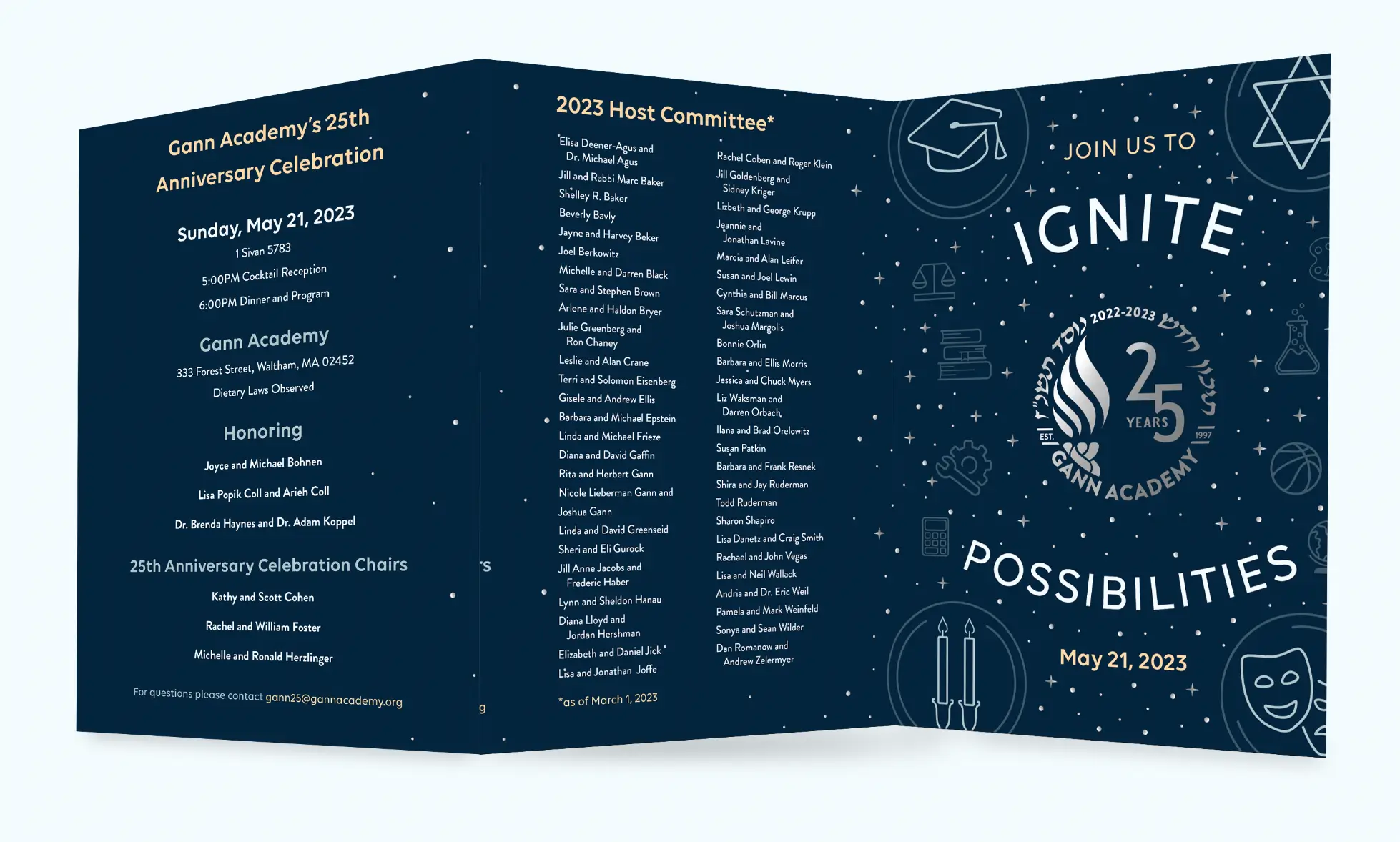 Digital mockup of Gann's 25th Anniversary Gala printed invite