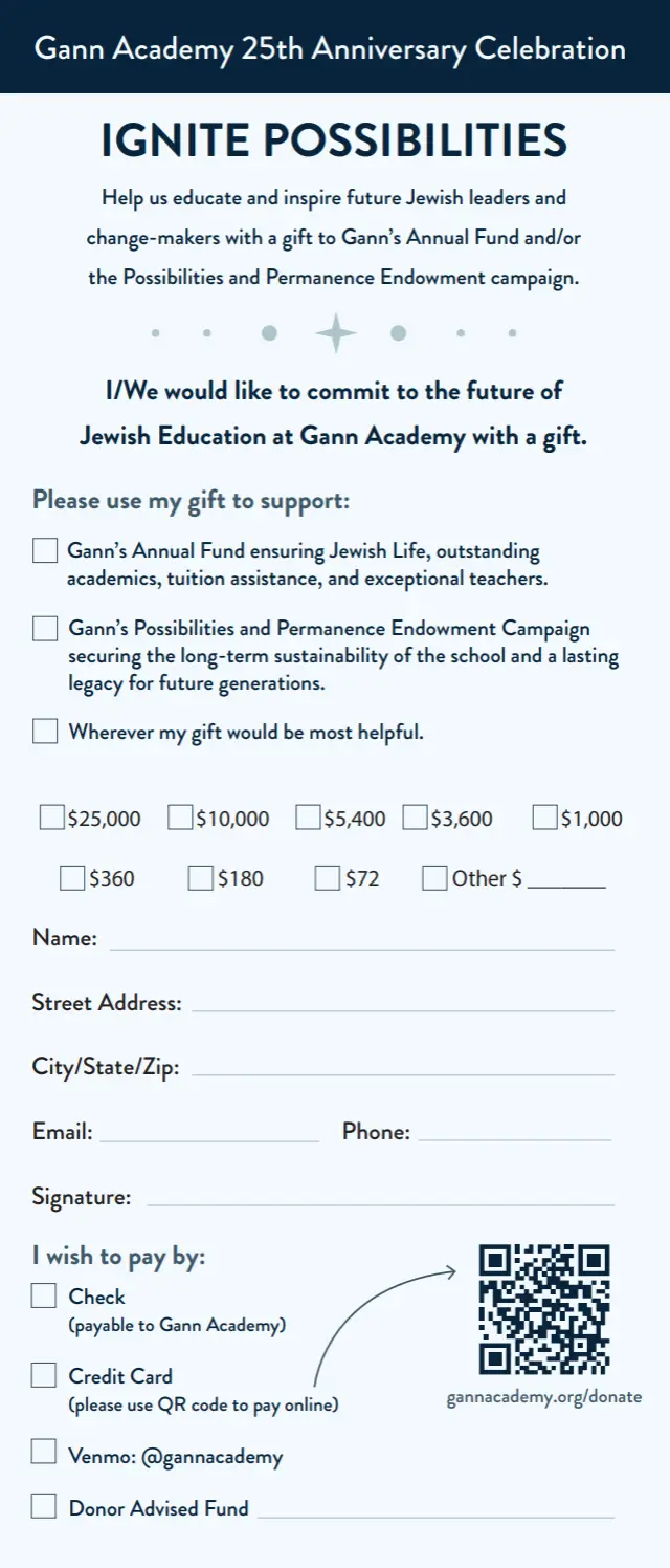 Gann's 25th Anniversary Gala printed invite Donation Card back