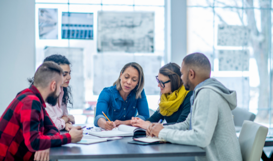 students working together at a table