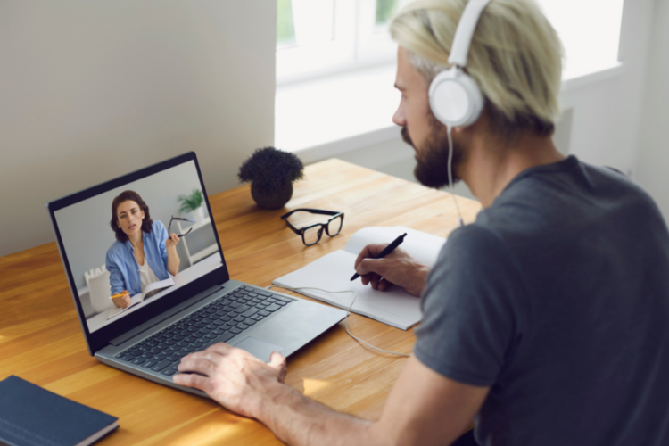 student attending online class via video call