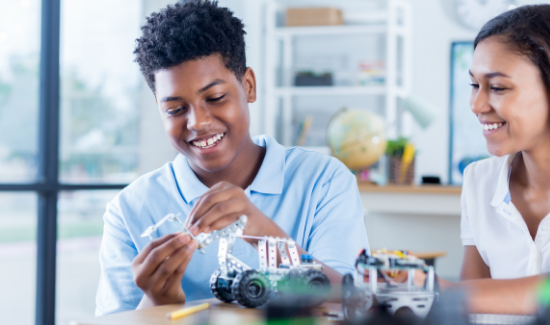 students building model cars