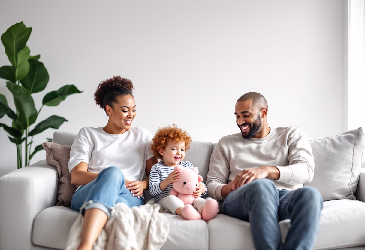 image of a family relaxing after unpacking