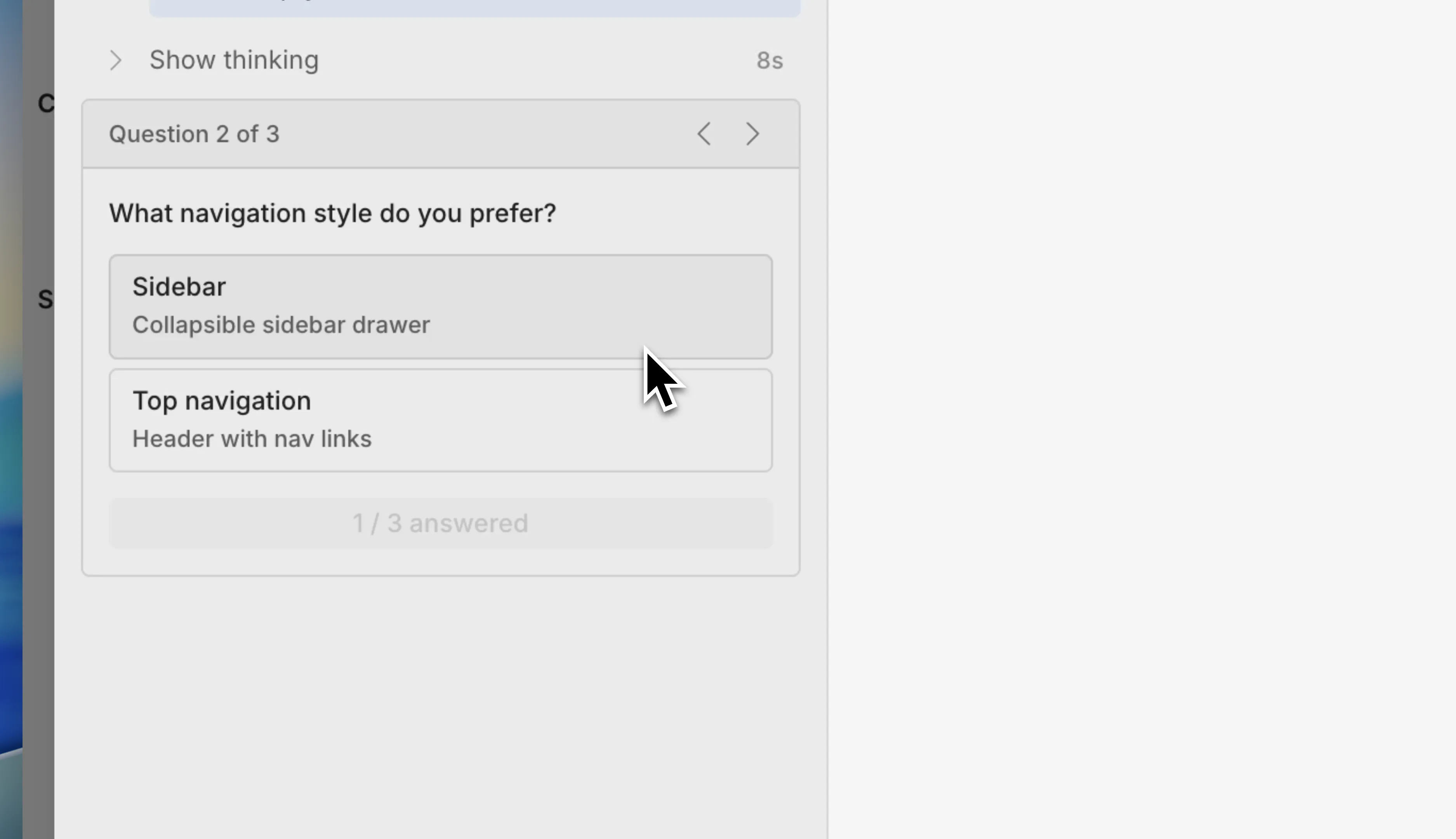 Appfarm AI prompting the user to choose a design direction before it continues building.