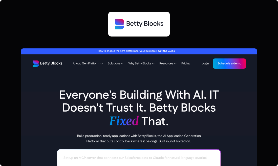 Screenshot of Betty Blocks' homepage