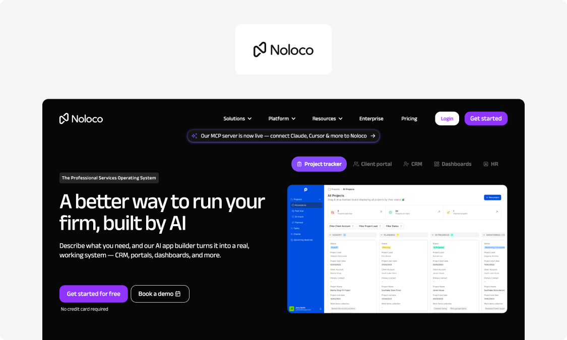 Screenshot of Noloco's homepage